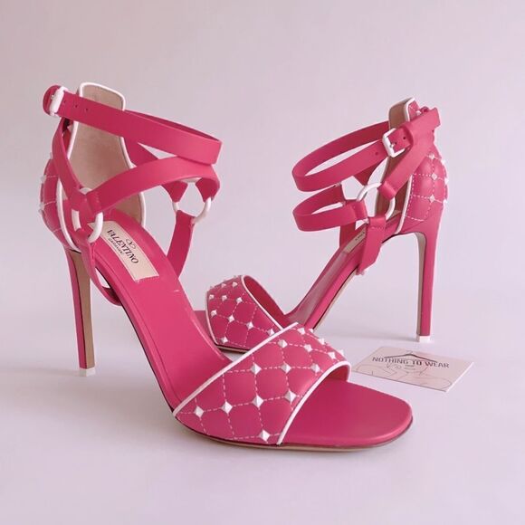 ⭕️ VALENTINO Sandals Heels Pink Leather - Picture 1 of 11
